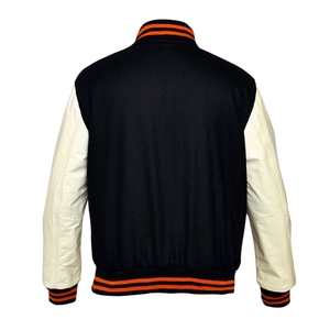 Vestes universitaires lettermen personnalisées de qualité supérieure corps en laine bleu marine veste universitaire à manches en cuir blanc - Product Image 2