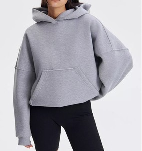 Sudadera con capucha de moda con logotipo bordado personalizado para mujer 100% algodón con capucha sin cable sudaderas con capucha de gran tamaño para mujer - Product Image 3