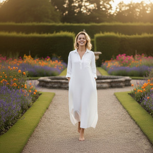 Robe chemise en lin boutonnée coupe ample et surdimensionnée personnalisée - Product Image 1