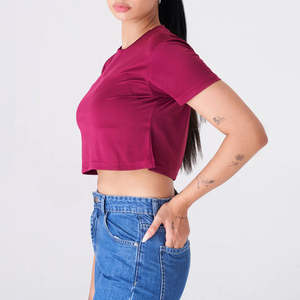 Top corto de algodón para mujer, camiseta con diseño suelto, decoración bordada al por mayor, impresión Digital, temporada de verano - Product Image 3