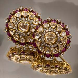 Pendientes Étnicos de Novia Royal Kundan Polki, Conjunto de Joyería Fina con Perla de Agua Dulce, Joyería de Lujo para Bodas para Mujer - Product Image 1