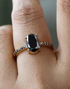 แหวนหมั้นเพชรโมอิสรูปวงรีสีดำแหวนเงินสเตอริงที่สวยงามและเครื่องประดับฮิปฮอป - Product Image 3