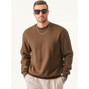 Sweat-shirt ample à col rond de couleur unie pour hommes avec manches longues Pulls en tissu imprimé personnalisé pour le commerce mondial. - Product Image 3
