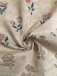 Natural Cotton Hand Block Printed Fabric with Small Floral Motifs Beige Base Indian Textile - Product Image 4