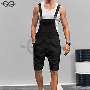 Short à bretelles décontracté pour hommes en coton léger coupe ample pull en jean costume poches élégant marche barboteuses courtes vêtements de tous les jours - Product Image 4