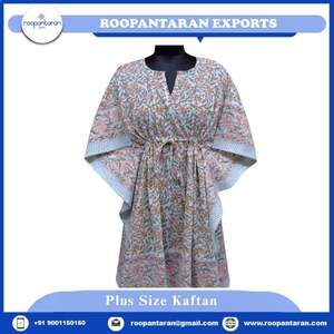 Caftan en coton grande taille pour femmes imprimé bloc indien confortable léger en mousseline de soie vêtements de nuit à manches courtes - Product Image 4