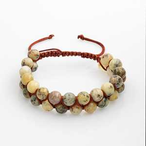 Bracciale in Pietra Naturale Opale Giallo 8mm a Doppia Fila con Macramè - Product Image 1