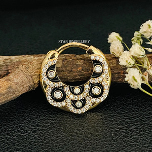 14K Solid <b>Gold</b> Micro Set Natural Diamond Septum Clicker Piercing with Black Enamel Fine Jewelry. - Product Image 4