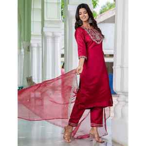 Lancement de nouveaux Designers Premium Kurta Pent Set KURTA FABRIC Roman Silk WORK Broderie - Product Image 1