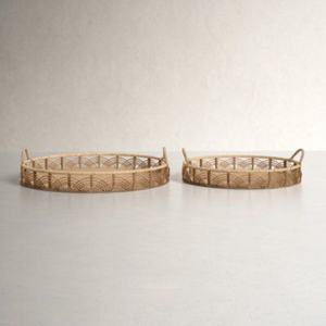 Modern Round Rattan Serving <b>Tray</b> With Designer Handwoven Texture Ideal For Home Decor <b>Snacks</b> Drinks And Gifts - Product Image 3