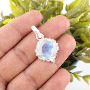 Dreamy Milky <b>Opal</b> Cushion Cut Fine Pendant Charm <b>Necklace</b> 925 Silver Fine Jewelry For Daily Wear Gift Today For Her Always - Product Image 3