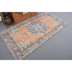 Alfombra Turca Vintage de Lana Azul, 3.2x7 pies (96.5x212 cm) - Product Image 2