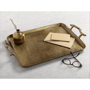 Ensemble de 2 plateaux de service de nourriture et de dattes de décoration de table en aluminium de conception de feuille par impression de maison - Product Image 6