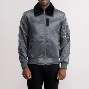 Premium Xander Grey Winter Varsity Jacket Stand Collar Satén Exterior Acolchado Poliéster Forro Cierre de cremallera - Product Image 1