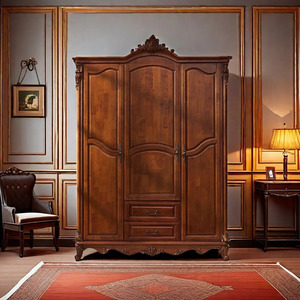 屋内使用のための天然木の色で私たちの職人の熟練した手によって作られた固体マホガニー材で作られたワードローブ<span class=keywords><strong>3</strong></span>ドア。 - Product Image 1