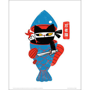 Impresión artística moderna de Neko Ninja, diseño sin hilo, material de papel, patrón de naturaleza muerta - Product Image 1