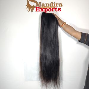 Extensiones de cabello humano de templo indio, mechones rizados rectos de onda larga suelta de color negro, proveedor virgen natural crudo 100% - Product Image 6