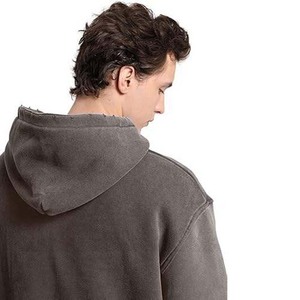 Heavyweight Fleece Men's Hoodies Acid Wash Oversize <b>Grey</b> Cotton Winter Customizable Zipper-Up Breathable <b>Sweatshirt</b> - Product Image 5
