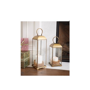 Antique finishe <b>brass</b> <b>lantern</b> with wide base for easy tabletop placement during family gatherings or festive events - Product Image 4