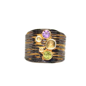 Two Stone Gold Plated 925 Sterling Silver Amethyst and Peridot Ring Direct Factory Cheap Price