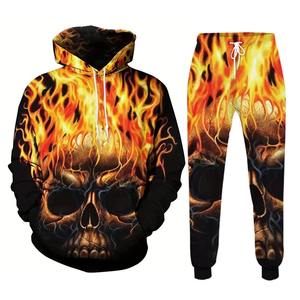 Otoño/Invierno hombres Retro calle moda transpirable 3D impreso Evil Big Mouth dos piezas pulóver pantalones de chándal estilo Casual Track - Product Image 3