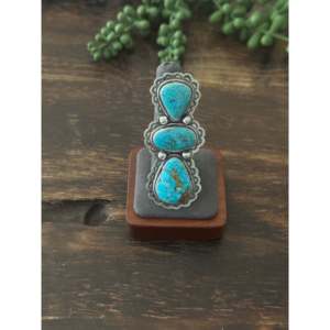 Danny Henio High Grade Kingman Turquoise & Sterling Silver <b>Adjustable</b> <b>Ring</b> with Bezel Setting Gift - Product Image 1
