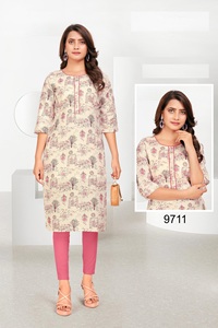ชุดคอมโบ kurti พิมพ์ลายดิจิทัลผ้าลินินคอตตอนแท้สำหรับผู้ใหญ่ - Product Image 6