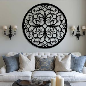 Nueva decoración decorativa de pared de Metal de hierro para el hogar, decoración de sala de estar, artes colgantes de pared redondas con acabado negro - Product Image 3