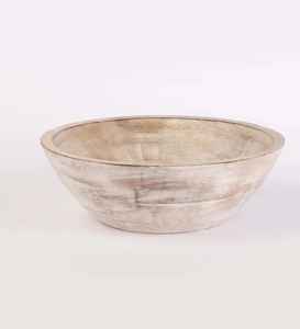 Tazón Cónico Clásico Blanco para Ensalada, Plato Grande de Madera de Mango Tallado a Mano con Acabado Pulido para Servir Comida en la Mesa Familiar - Product Image 1