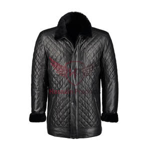 เสื้อโค้ทหนังแกะสำหรับผู้ชาย, เสื้อโค้ทหนังแกะบุหนังแกะสีดำเสื้อแจ็กเก็ตกันหนาวมีสไตล์ด้วยงานฝีมือคุณภาพระดับพรีเมียม - Product Image 1