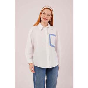 Camisa Casual de Algodón con Detalle de Bolsillo y Rayas Blancas para Mujer, Marca Lustrin, para Venta al Por Mayor - Elegante y Cómoda - Product Image 2