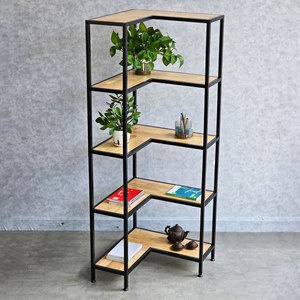 Estante Esquinero de 5 Niveles de Madera de Caucho con Estructura de Hierro de 60x60x160cm, Modelo KGT68025, Tipo Vertical para Sala de Estar - Product Image 2