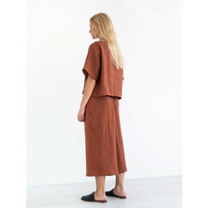 100% Lino Vintage Lino Mujer Camisa larga de alta calidad Señoras Casual Manga corta Transpirable Tejido Simple Elemento de moda - Product Image 6