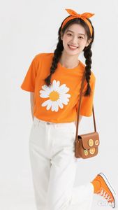 T-shirt décontracté FMF en maille 100 % polyester imprimé (motif graphique) col rond streetwear plage orange pour femme à séchage rapide - Product Image 4