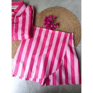 Conjunto de Blazer y Falda con Rayas Rosas para Mujer - Atuendo de Verano de 2 Piezas de Corte Holgado - Product Image 2