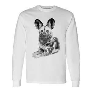 T-shirt à manches longues unisexe col rond motif chien peint africain, impression offset, art animalier, promotionnel pour adulte - Product Image 1