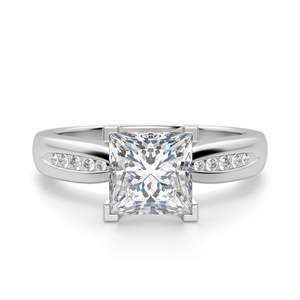 Anillo de Compromiso de Moissanita con Corte Princesa y Engaste de Canal para Mujer, Estilo Lindo en Plata 925 y Oro Rosa - Product Image 6