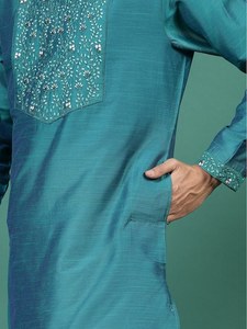 Kurta Pajama Homme Ramas Kurtis Style Vintage Brodé à la Main Motif Uni Polyester Été Ethnique Coupe Droite Col à Volants - Product Image 2