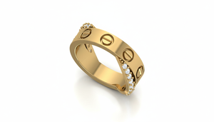 Bague en or 14 carats pour femme avec motif de vis emblématique et diamants naturels, idéale pour les mariages, les fêtes, les anniversaires, les cadeaux romantiques et les célébrations - Product Image 4