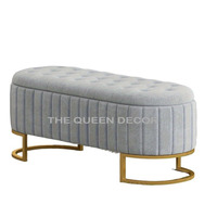 Meubles de chambre à coucher modernes tapissés tabouret en tissu de lin sarcelle foncé banc de rangement pouf doux avec siège rembourré