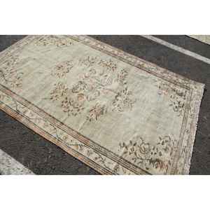 Alfombra de lana clásica turca Vintage 5 'X 7,8' (153X239cm) Beige Marrón Floral Área grande Patchwork Látex Pasillo Rectángulo Área - Product Image 2