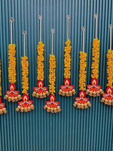 Artificial Jasmine With Pearl Hanging Toran with Diya Design Indian Festival & Wedding Decoration Wall Hanging Door Valance - Product Image 4