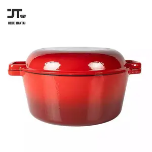 5QT搪瓷铸铁双荷兰烤箱2-1炊具套装，带煎锅盖，用于烧烤，砂锅，用于炖菜，炉灶，感应