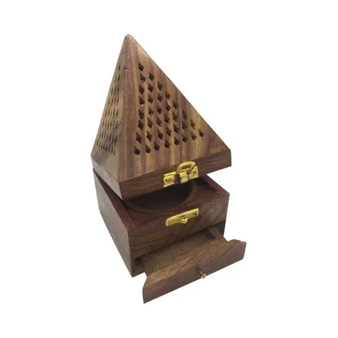 Scatola di incenso in legno a forma di piramide bruciatore di legno di alta qualità artigianale porta incenso bruciatore all'ingrosso di culto forniture