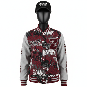 เสื้อแจ็คเก็ตวาร์ซิตี้ผู้หญิง ผ้าฟลีซ 350 GSM แขนเสื้อผ้าฟลีซ ตัวเสื้อผ้าทวิลหนา สีน้ำตาลแดง-เทา  แผงสีต่างๆ ปักโลโก้ตามสั่ง เสื้อแจ็คเก็ตวาร์ซิตี้ผู้หญิง - Product Image 1