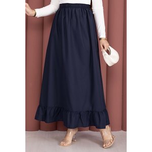 Navy Blue Chiffon <b>Skirt</b> with <b>Elastic</b> Waist and Floral Ruffle Details Comfortable and Breathable Spandex XS Size for Spring - Product Image 2