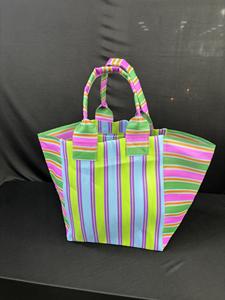 Sacs en polypropylène indien à rayures tissées avec poignées, écologiques, couleur et fermeture personnalisées, pochettes de marché multicolores - Product Image 4