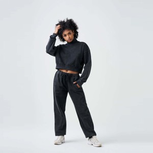 Sweat-shirt à col montant en éponge pour femmes-Ensemble de vêtements de détente deux pièces confortable et confortable, parfait pour une tenue décontractée et la détente - Product Image 4