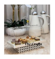 Support à gâteau au design magnifique, en fer, couleur beige, support à dessert au chocolat avec couvercle en verre, forme rectangulaire, plateau à gâteau