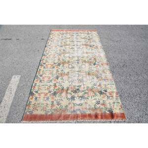 Classic Beige Floral Vintage Turkish Large Area <b>Rug</b> 4.3' X 8.2' Wool Latex for Entryway Rectangular Shape <b>Boho</b> Patchwork Hallway - Product Image 1